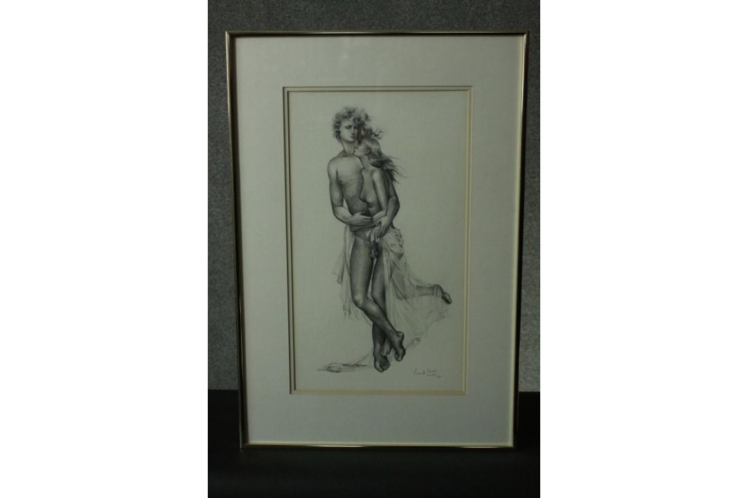Ricardo Cinalli (B.1948), a framed and glazed pencil drawing, study of a naked couple, signed and - Image 1 of 5