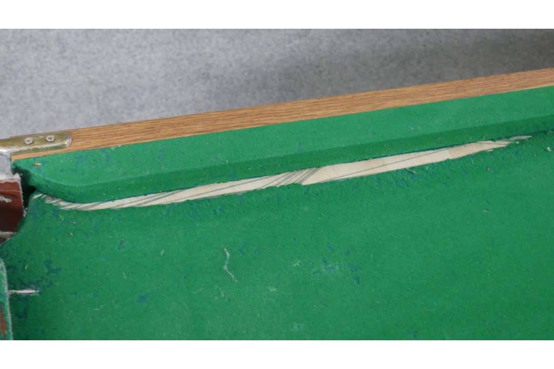 A Riley folding snooker table and accessories. H.83 W.190 D.87cm (Baize worn and legs in need of - Image 12 of 12