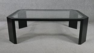 A vintage David Lange lucite low table with plate glass insert. H.38 W.120 W.79cm