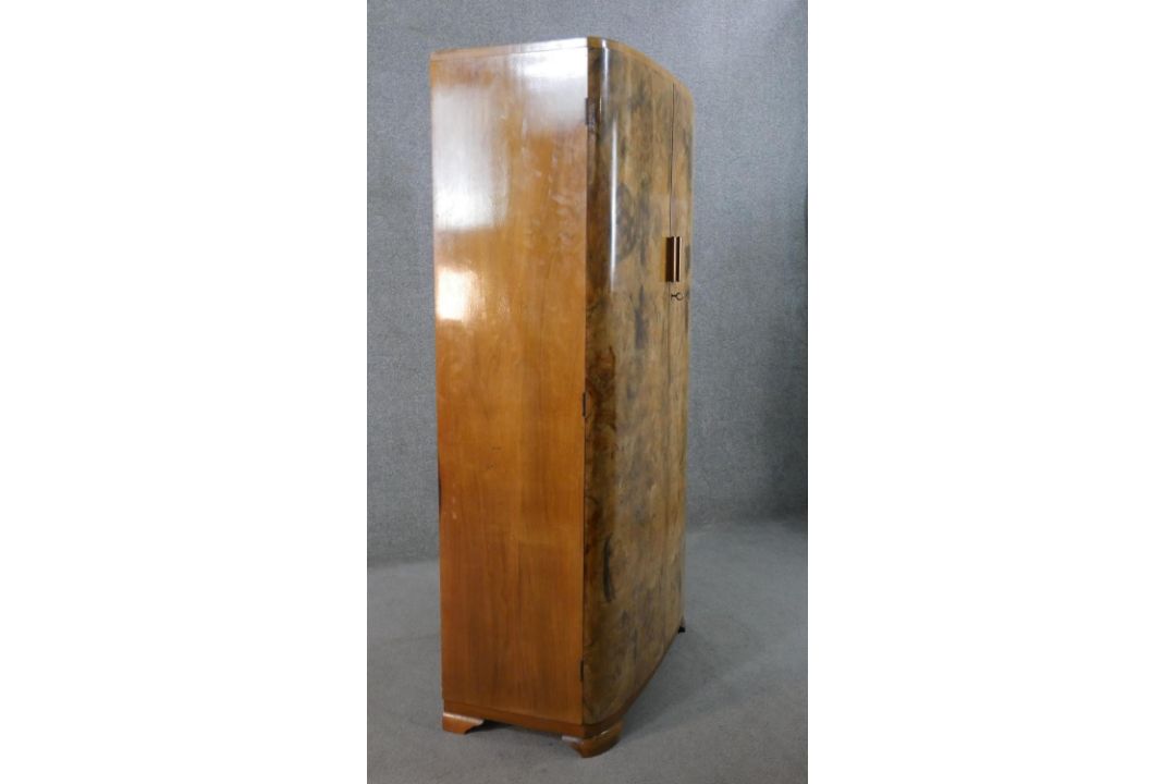 An Art Deco figured walnut compactum wardrobe, with two quarter veneered doors, the fitted - Image 13 of 13