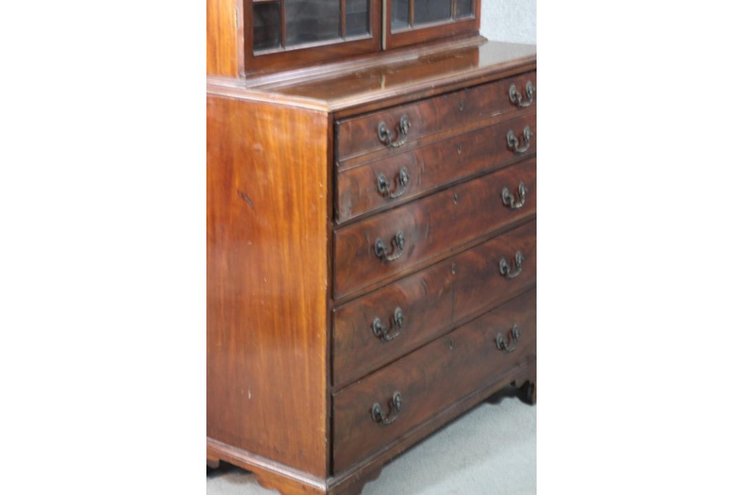 A Chippendale style mahogany secretaire bookcase, with a blind fret cornice over a pair of - Image 21 of 24