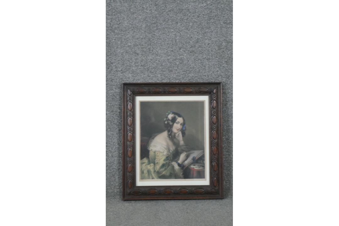 A framed and glazed 18th century hand coloured engraving of a female in smart dress. Published - Image 2 of 5
