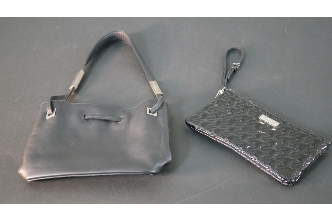Two vintage bags with dust bags. A black geometric design Jaeger clutch bag and a Bally black - Image 1 of 13