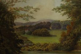 An Edwardian watercolour landscape, signed indistinctly and dated 1910 lower right. H.65 W.72cm.