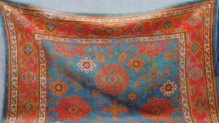 A blue ground handmade old turkey carpet. L.380 W.280cm