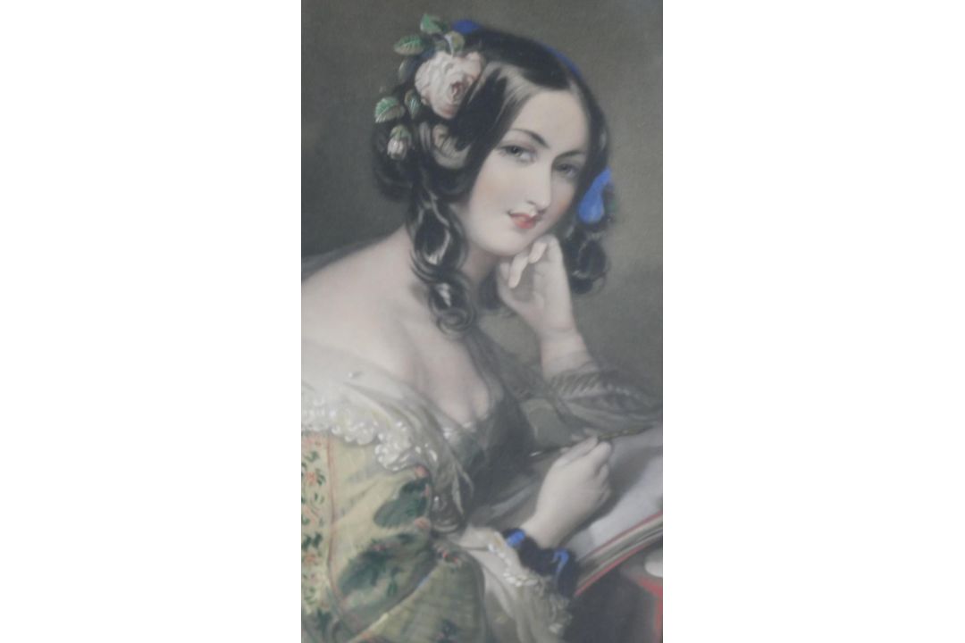 A framed and glazed 18th century hand coloured engraving of a female in smart dress. Published - Image 1 of 5