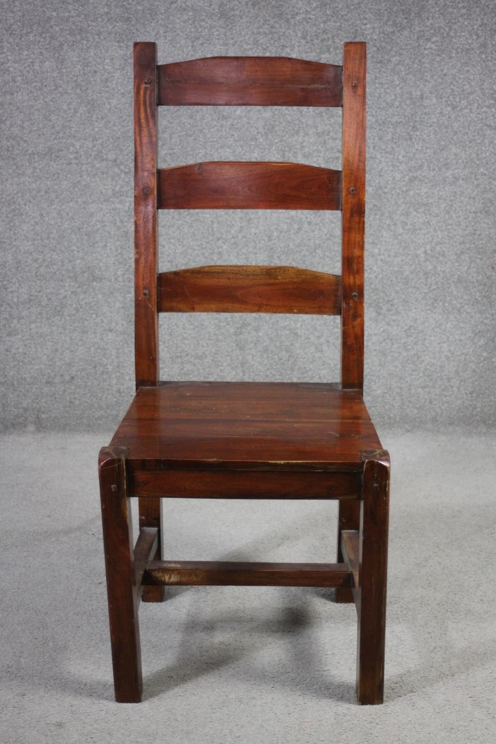 A set of eight mango wood ladder back dining chairs, the legs joined by H stretchers. - Image 3 of 11