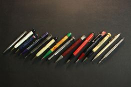 A collection of fourteen vintage promotional pens, including companies such as Brandywyne Mushrooms,