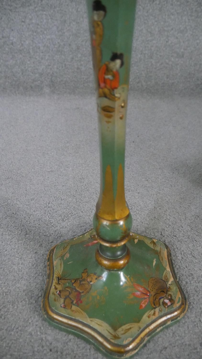 A Chinoiserie ashtray on stand, with typical painted designs on a green ground, together with an - Image 2 of 4