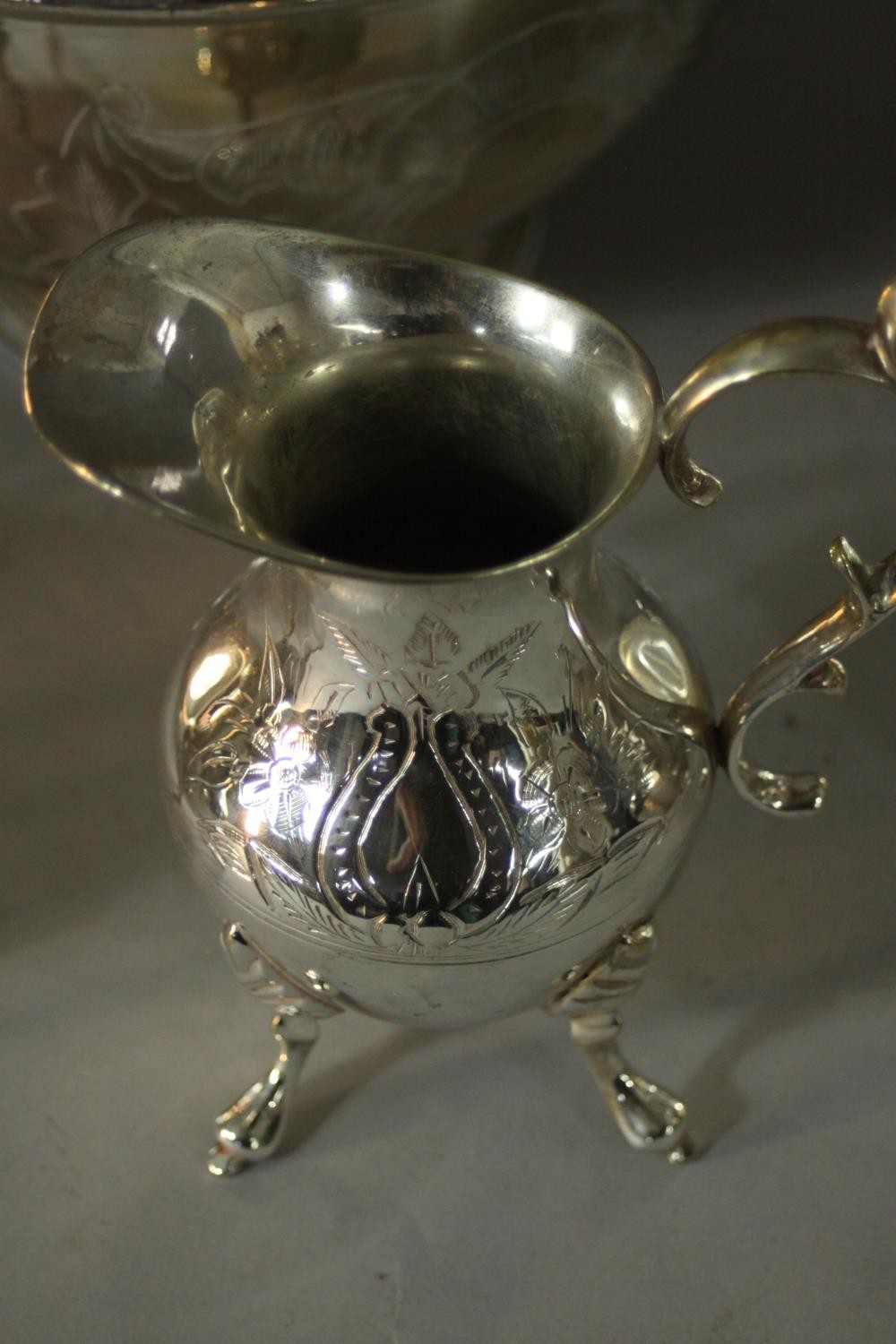 A Victorian silver plated tea and coffee set, including coffee pot, tea pot, sugar bowl, milk jug - Image 6 of 8