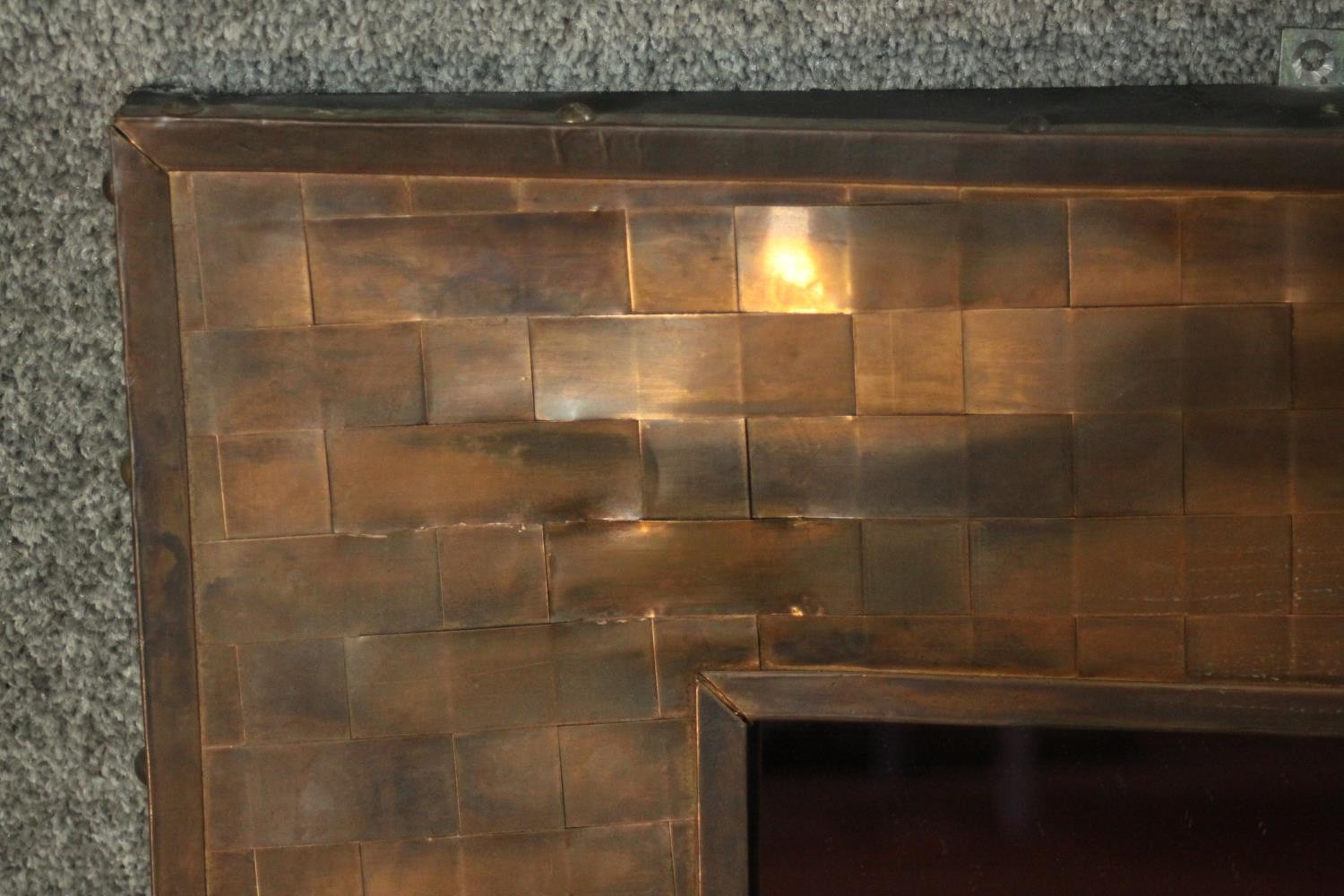 A contemporary copper framed mirror, of rectangular form, with a lattice design undulating frame. - Image 3 of 5