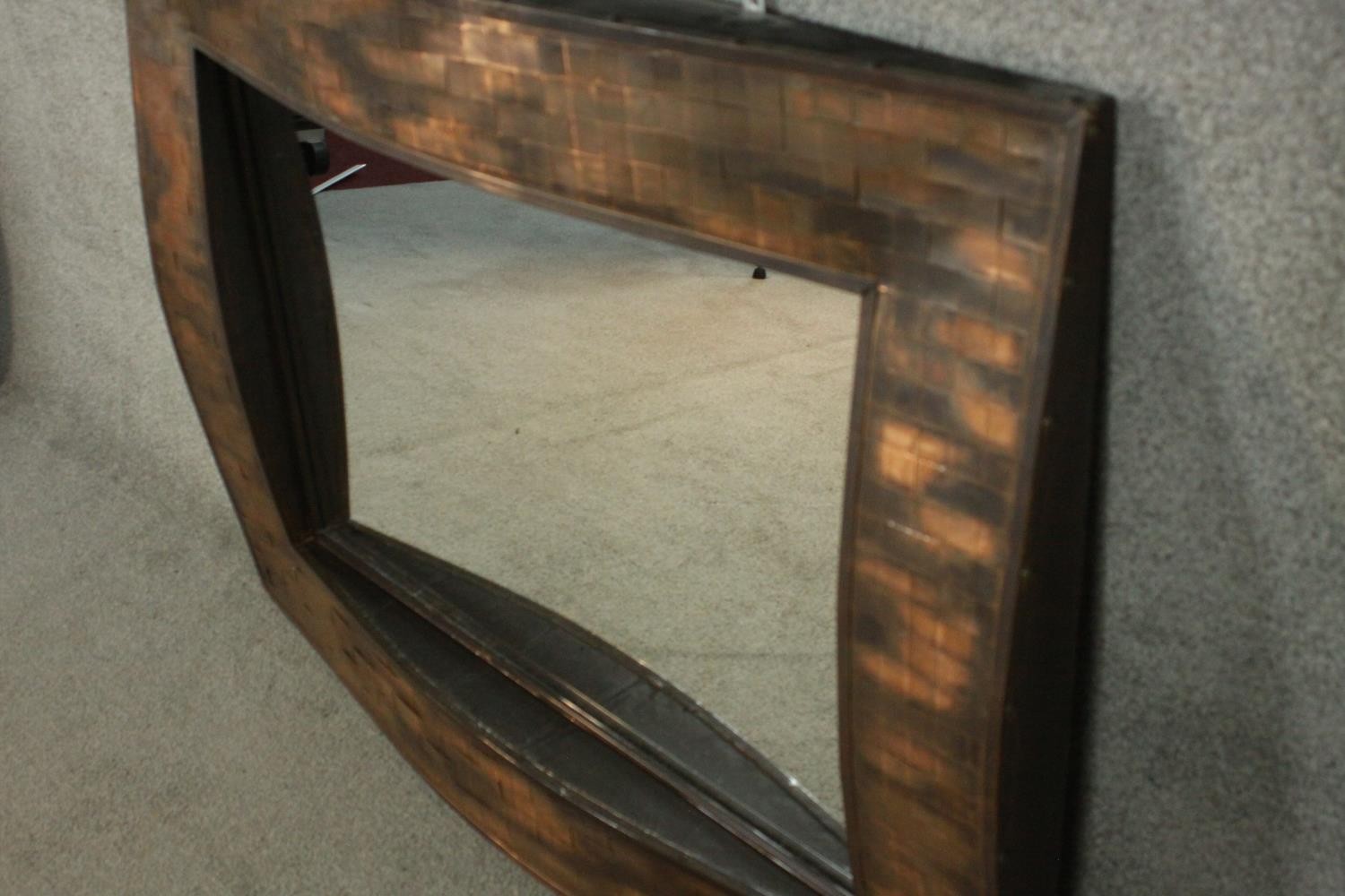 A contemporary copper framed mirror, of rectangular form, with a lattice design undulating frame. - Image 4 of 5