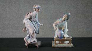 Two Lladro porcelain figurines. Lladro 'Japonesa Decorondo' 4840 Oriental Geisha lady and another