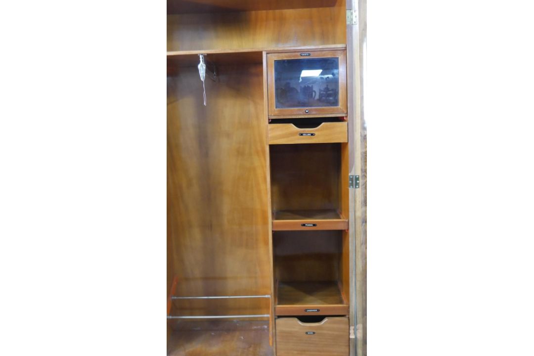 An Art Deco figured walnut compactum wardrobe, with two quarter veneered doors, the fitted - Image 4 of 13