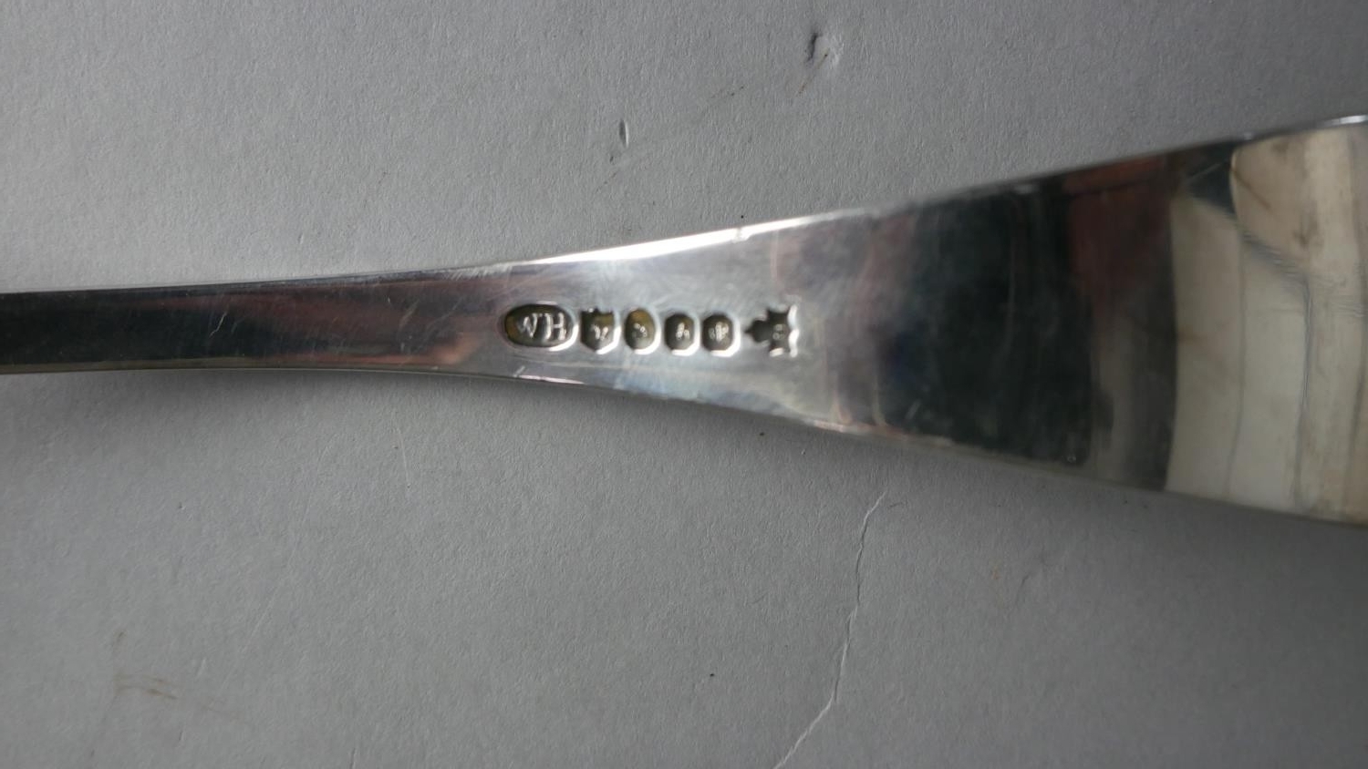 A 19th century engraved silver plated ladle with angled handle. Hallmarked WH, L.32 W.11cm Weight - Image 4 of 4