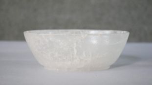 A carved rock crystal oval bowl. H.6 W.17.5 D.13cm