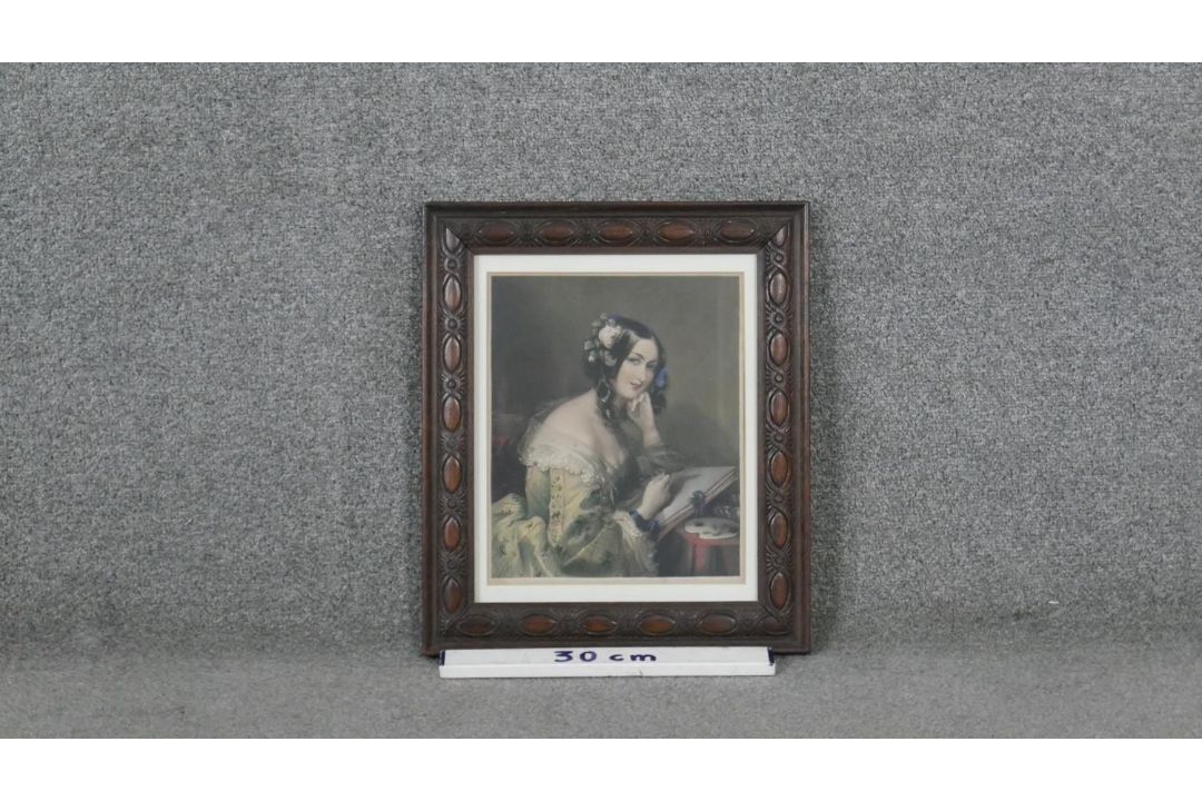 A framed and glazed 18th century hand coloured engraving of a female in smart dress. Published - Image 5 of 5