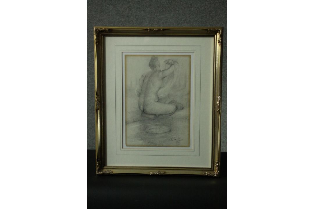 Ricardo Cinalli (b.1948), a framed and glazed pencil drawing, Renaissance style nude study, signed - Image 2 of 4