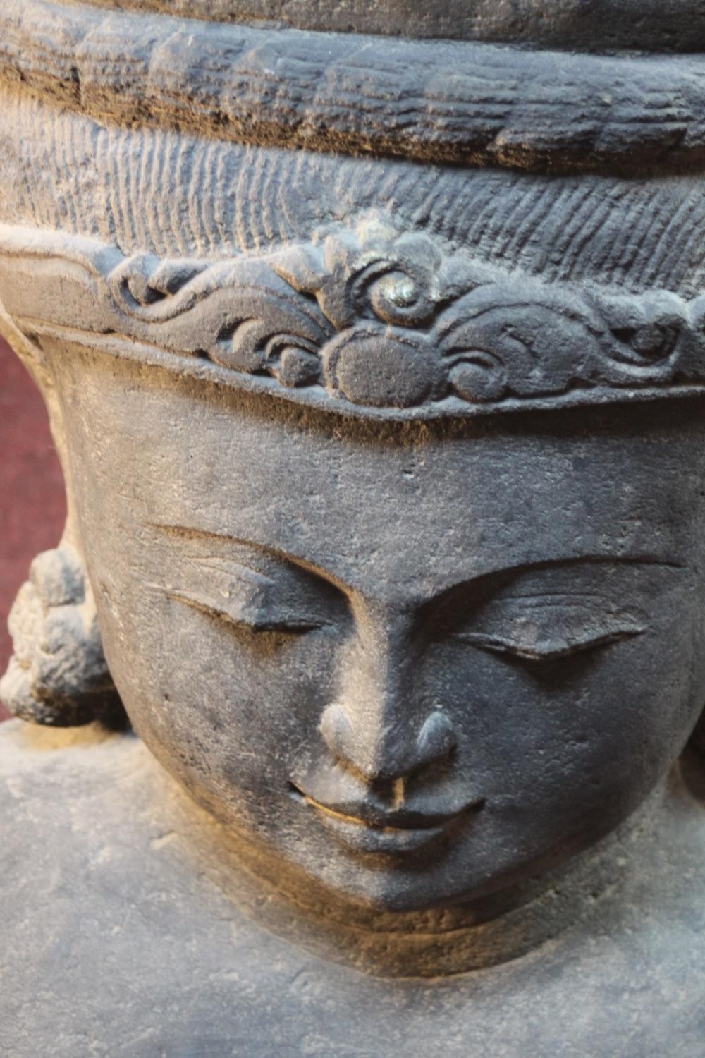 A very large 20th century Balinese Goddess carved stone head planter. H.92 W.48cm. - Image 3 of 9