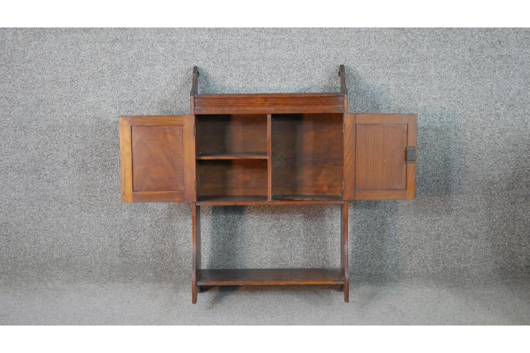 A late Victorian wall mounted cabinet, with two cupboard doors over an undertier, together with a - Image 6 of 11