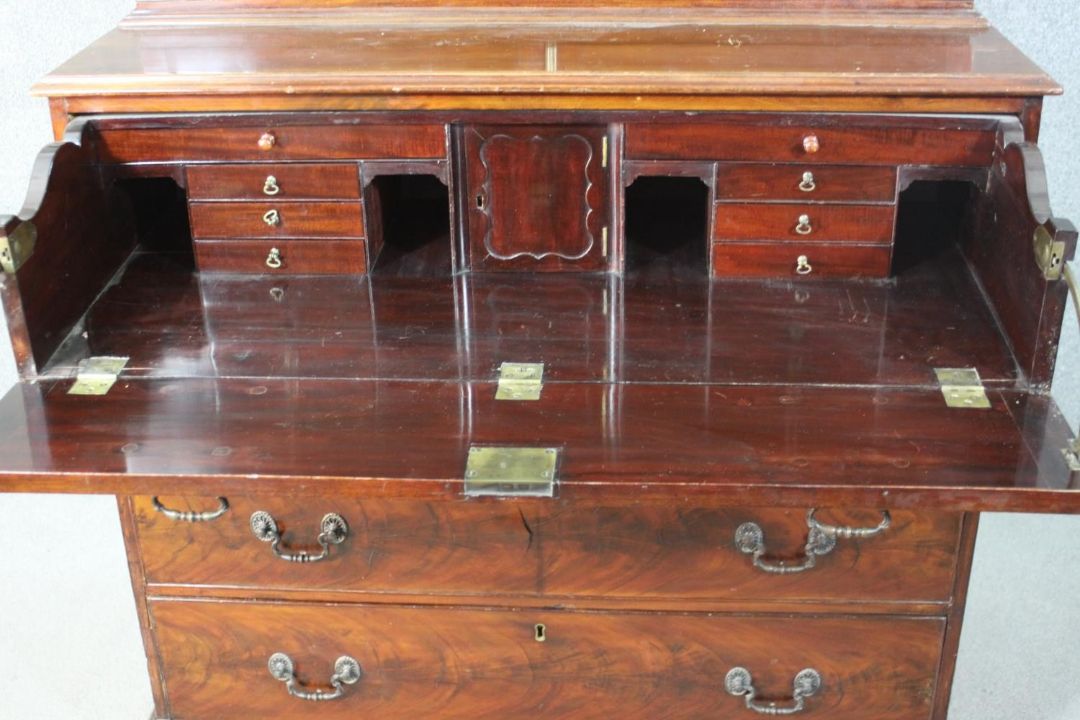 A Chippendale style mahogany secretaire bookcase, with a blind fret cornice over a pair of - Image 5 of 24