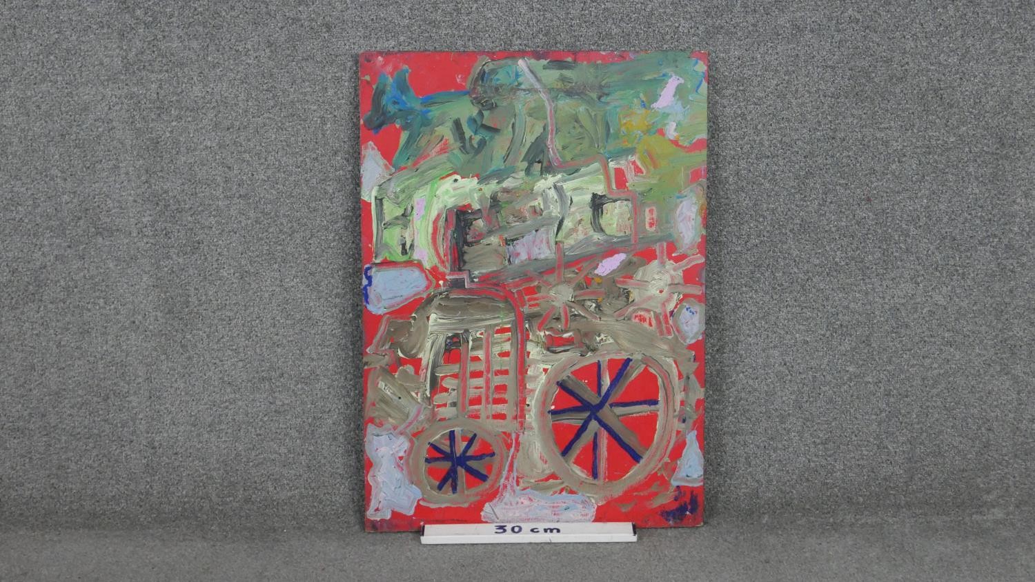A double sided abstract oil on board. Unsigned. H.47 W.48cm - Image 7 of 7
