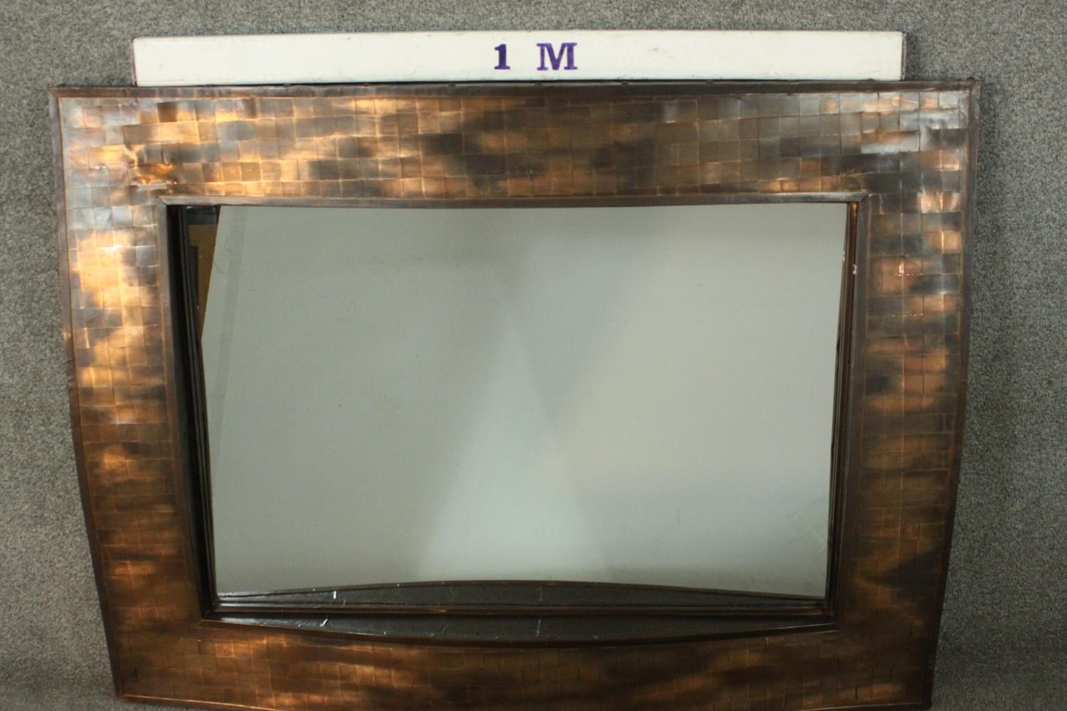 A contemporary copper framed mirror, of rectangular form, with a lattice design undulating frame. - Image 2 of 5