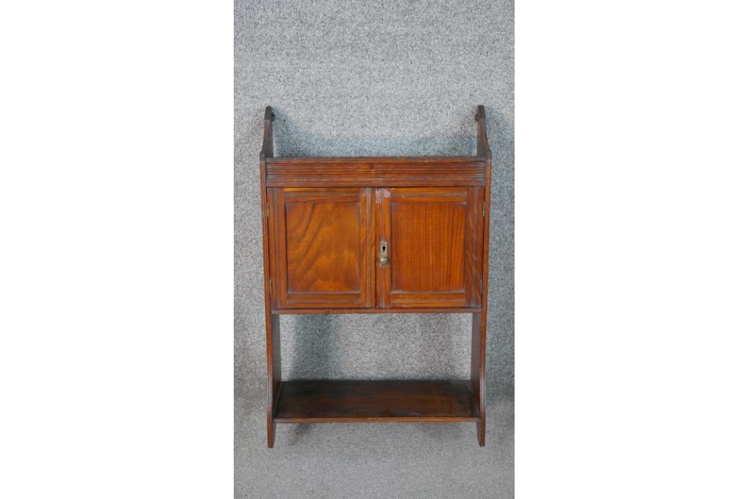 A late Victorian wall mounted cabinet, with two cupboard doors over an undertier, together with a - Image 5 of 11