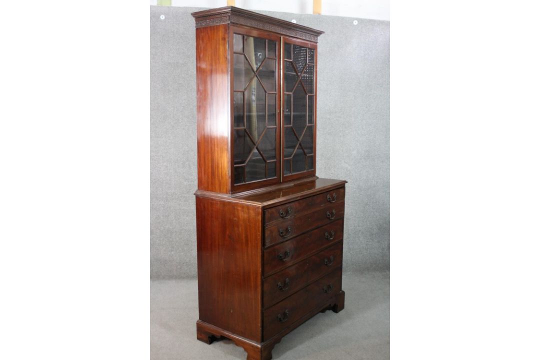 A Chippendale style mahogany secretaire bookcase, with a blind fret cornice over a pair of - Image 19 of 24
