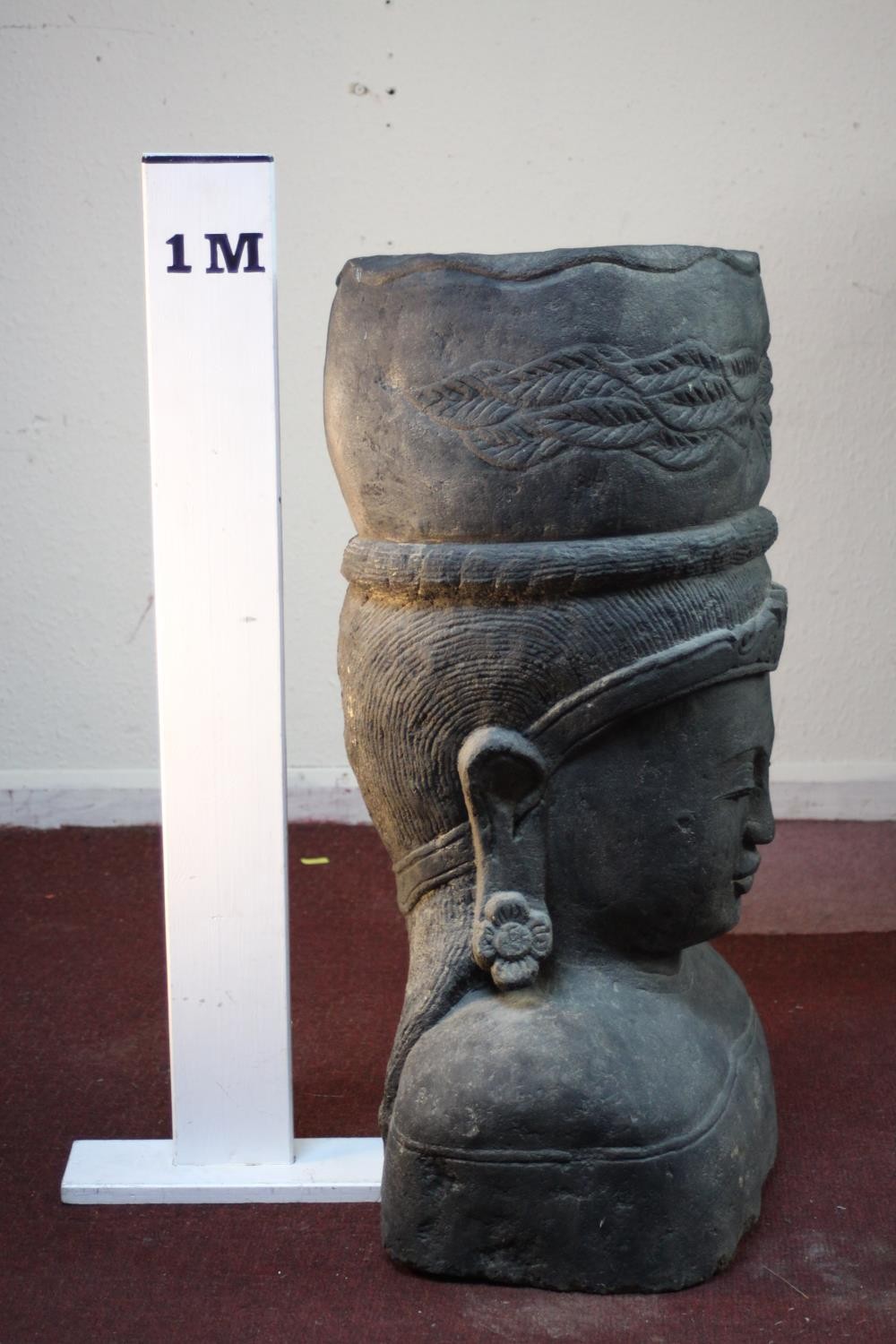 A very large 20th century Balinese Goddess carved stone head planter. H.92 W.48cm. - Image 9 of 9
