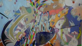 A framed and glazed large oil and pastel on layered plastic sheets, Pop Art style abstract study,