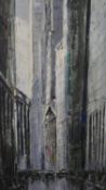 Garcia S Salazar (Mexican b1924), 'Broad Street, New York, NY', oil on canvas, signed and dated '