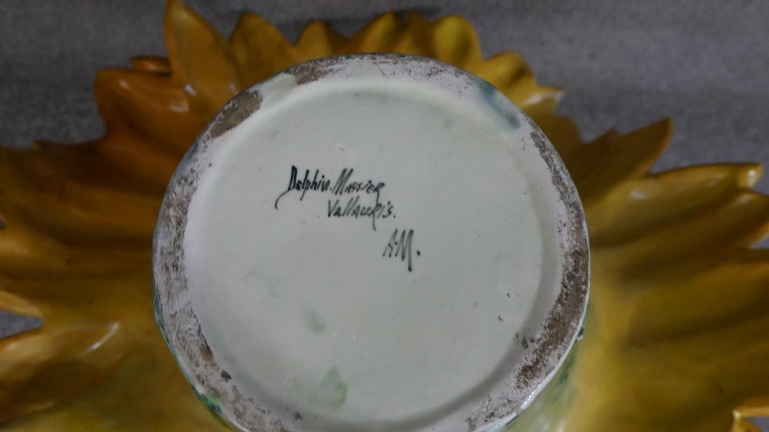 Delphin Massier-A large 19th century French Art Nouveau hand painted majolica sunflower planter, - Image 5 of 11