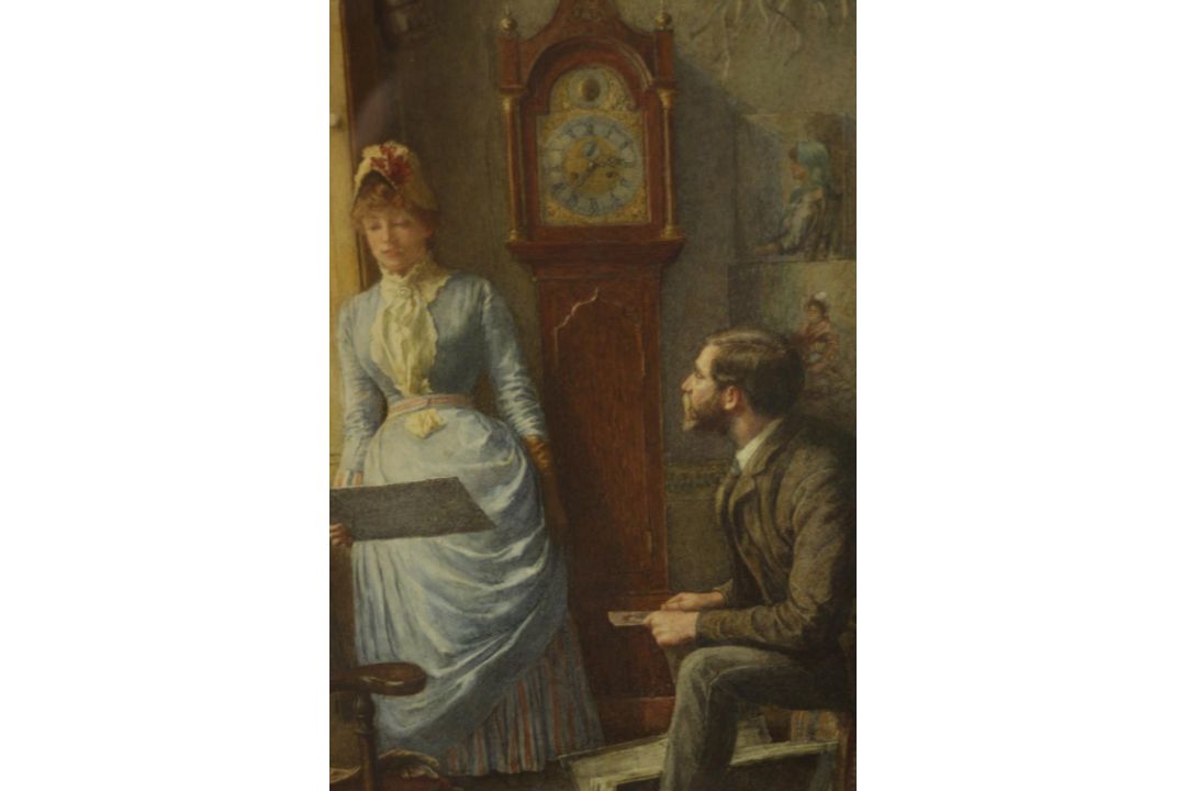 W. R. Petty (British), an artist and his patron, watercolour, signed lower left. H.57 W.46cm. - Image 1 of 6