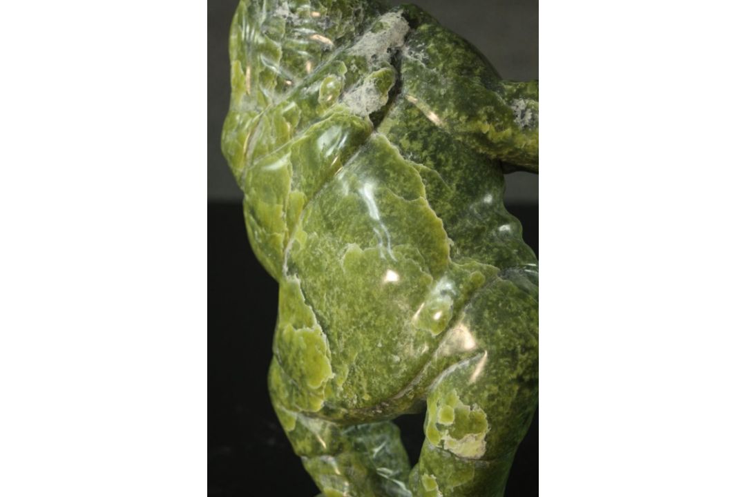 Aisa Amittu, Inuit, 1951, a carved green soapstone and granite drum dancer sculpture, with bone - Image 8 of 9