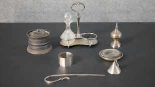A collection of silver, including a Burmese silver box in the form of a food offering box, silver