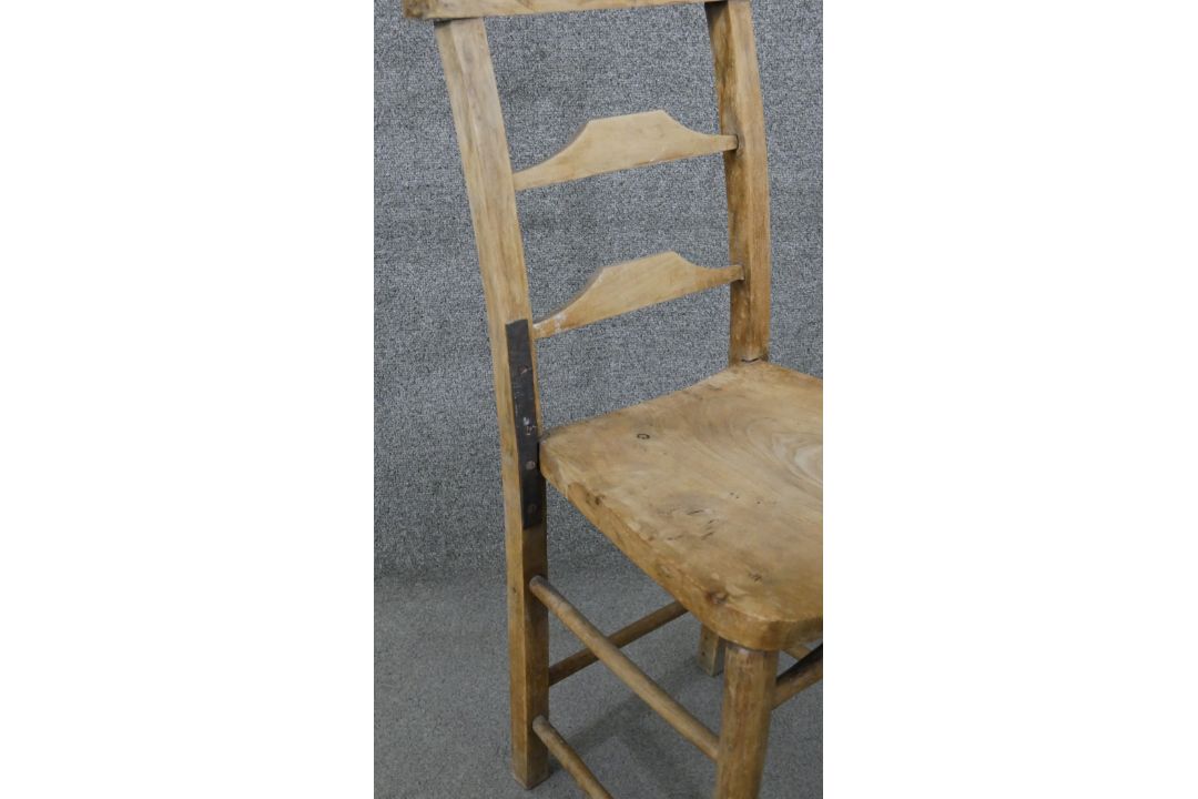 A set of six 19th century rustic pine kitchen chairs, with ladder back, over an elm seat, the legs - Image 6 of 6