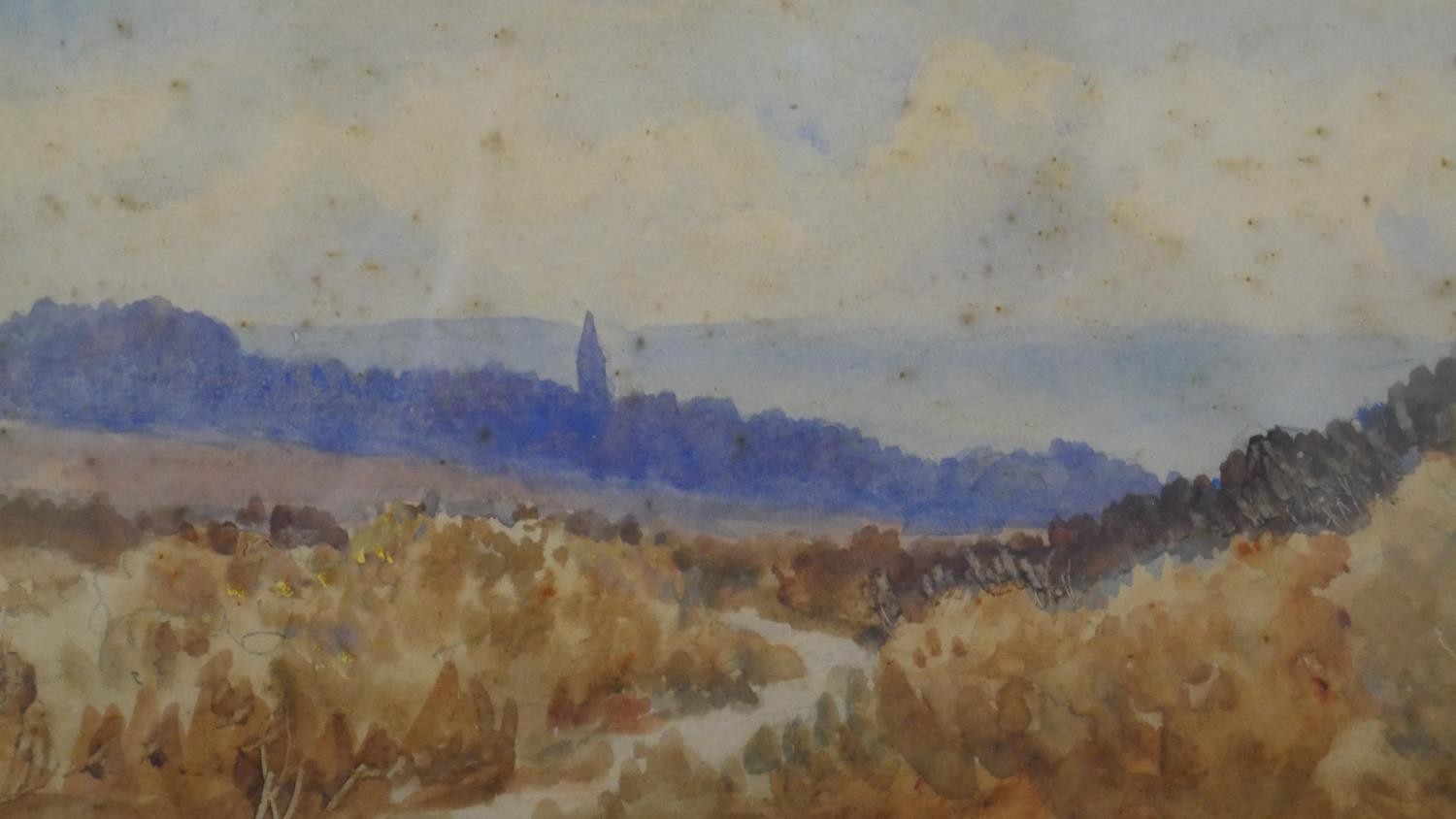 A collection of five 19th century watercolors, three of landscapes , one of a herbaceous border