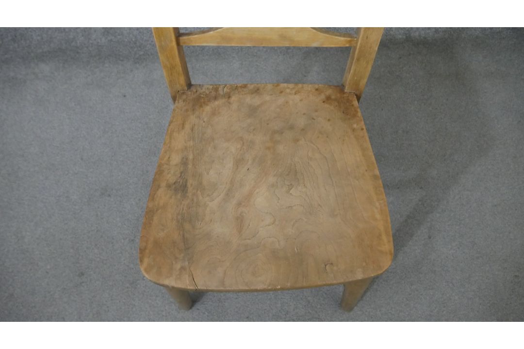 A set of six 19th century rustic pine kitchen chairs, with ladder back, over an elm seat, the legs - Image 4 of 6