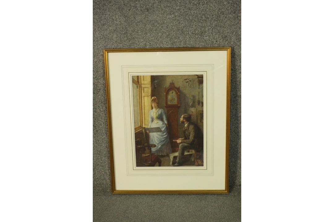 W. R. Petty (British), an artist and his patron, watercolour, signed lower left. H.57 W.46cm. - Image 2 of 6