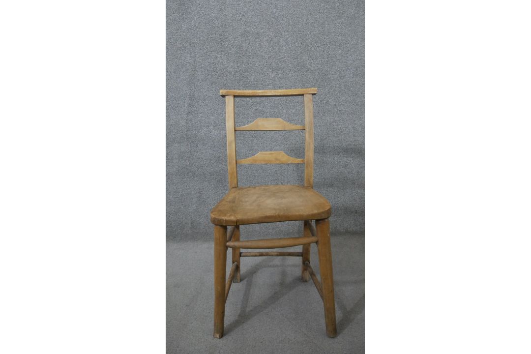 A set of six 19th century rustic pine kitchen chairs, with ladder back, over an elm seat, the legs - Image 2 of 6