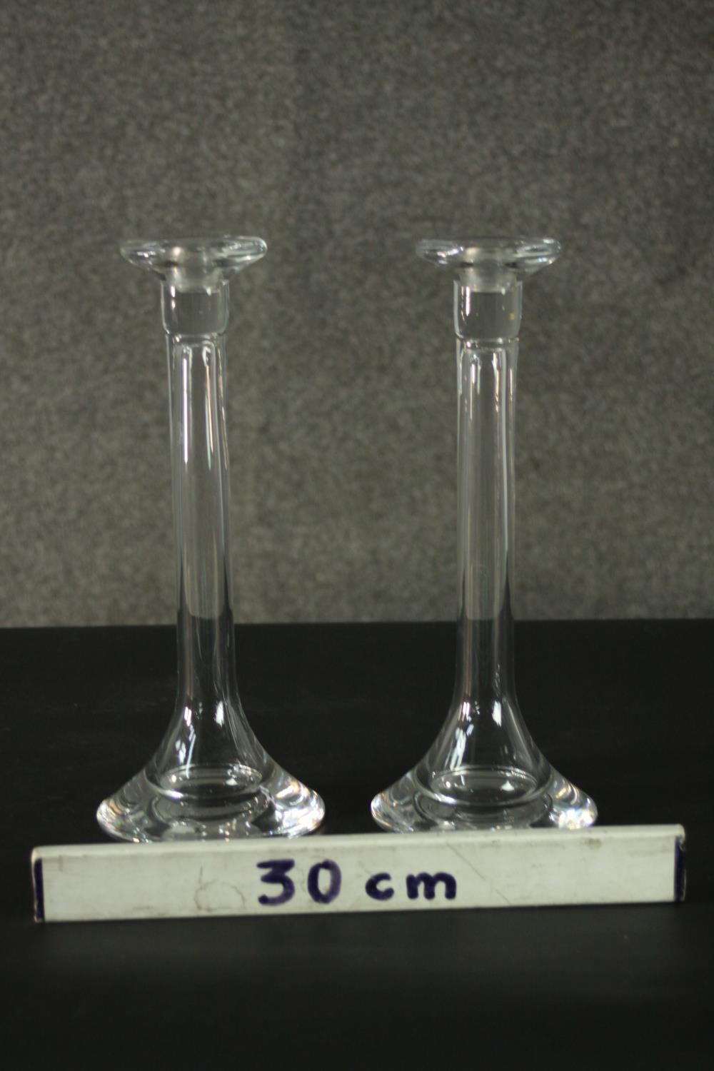 A pair of blown glass candlesticks with conical bases. H.30cm. - Image 2 of 5