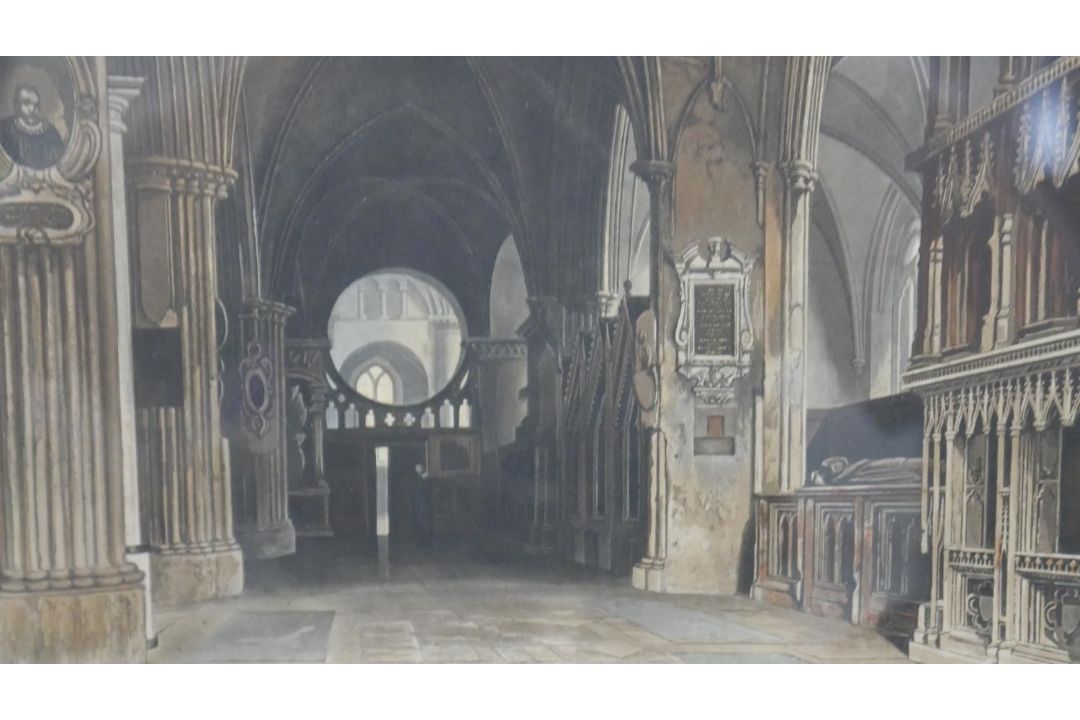 Four framed and glazed 19th century hand coloured engravings: Chapter House, Christ Church - Image 7 of 18