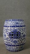 A 19th Century Minton blue and white porcelain barrel form garden seat, in the Chinese style,