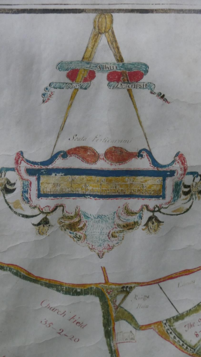 A framed and glazed 17th century hand drawn map showing the land owned by the Manor of Grove, with - Image 4 of 6