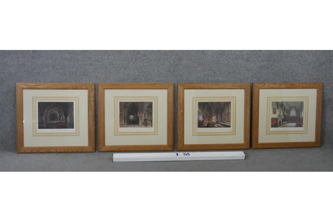 Four framed and glazed 19th century hand coloured engravings: Chapter House, Christ Church - Image 2 of 18
