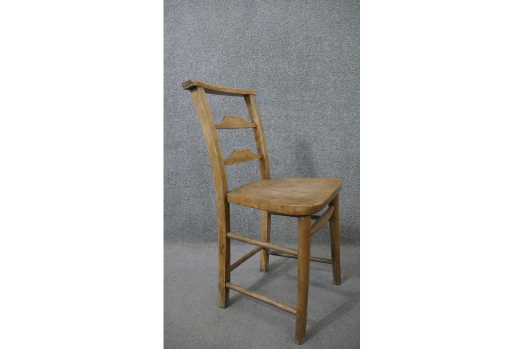 A set of six 19th century rustic pine kitchen chairs, with ladder back, over an elm seat, the legs - Image 5 of 6