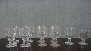 A collection of ten 19th century blown glass rummers, one with an engraved inscription. H.15 Diam.