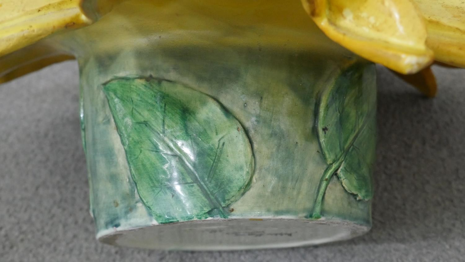 Delphin Massier-A large 19th century French Art Nouveau hand painted majolica sunflower planter, - Image 6 of 11