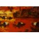 Oil on board, Asian fishermen with boats and pagoda in background at sunset, indistinctly signed. - Image 3 of 5